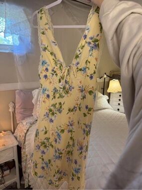 NWT Sincerely Jules Yellow Floral Slip Dress with Blue & Green Accents